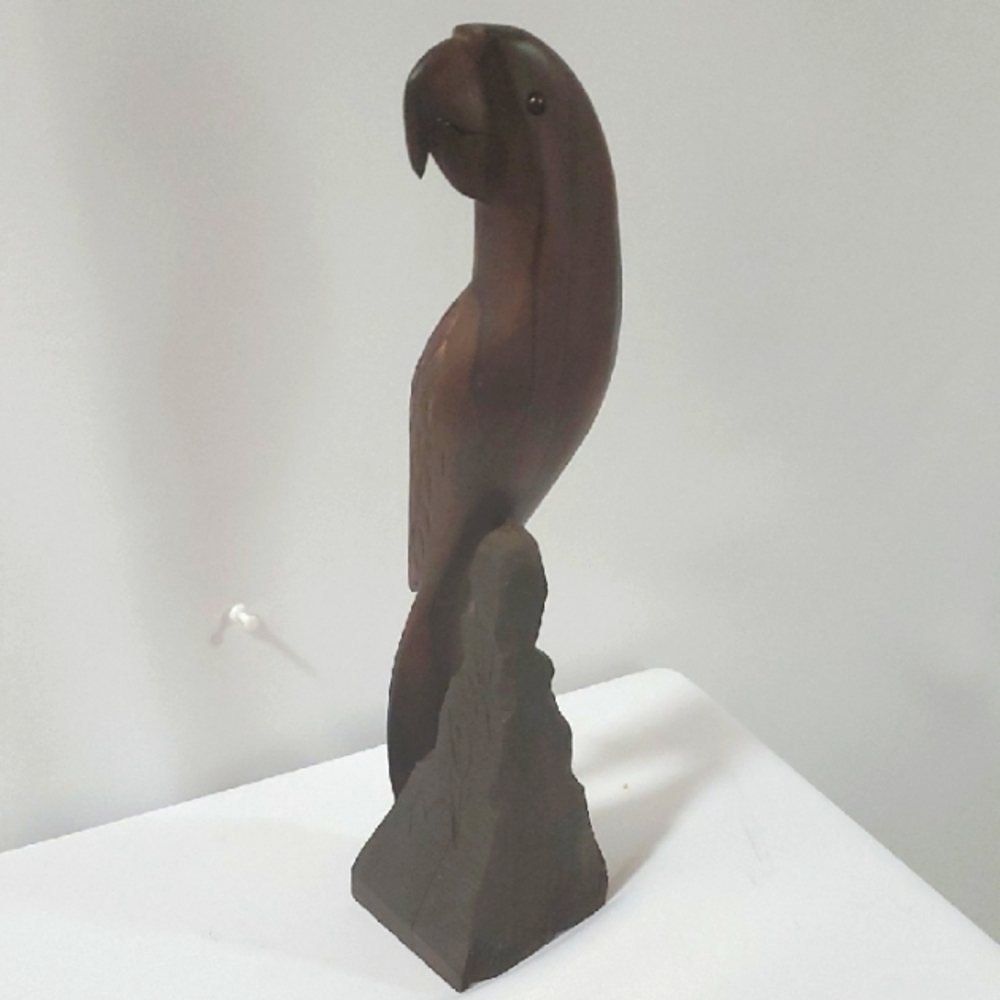 14 Inch Elegant Brown Wooden Parrot Sculpture